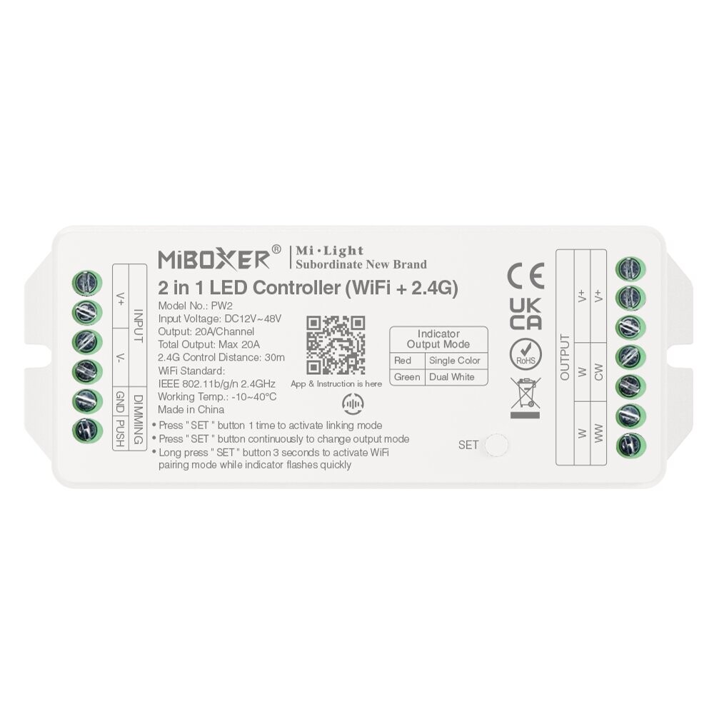 Mi-Light PW2 2 in 1 LED Controller Max 20A (WiF i+ 2.4G + Push)