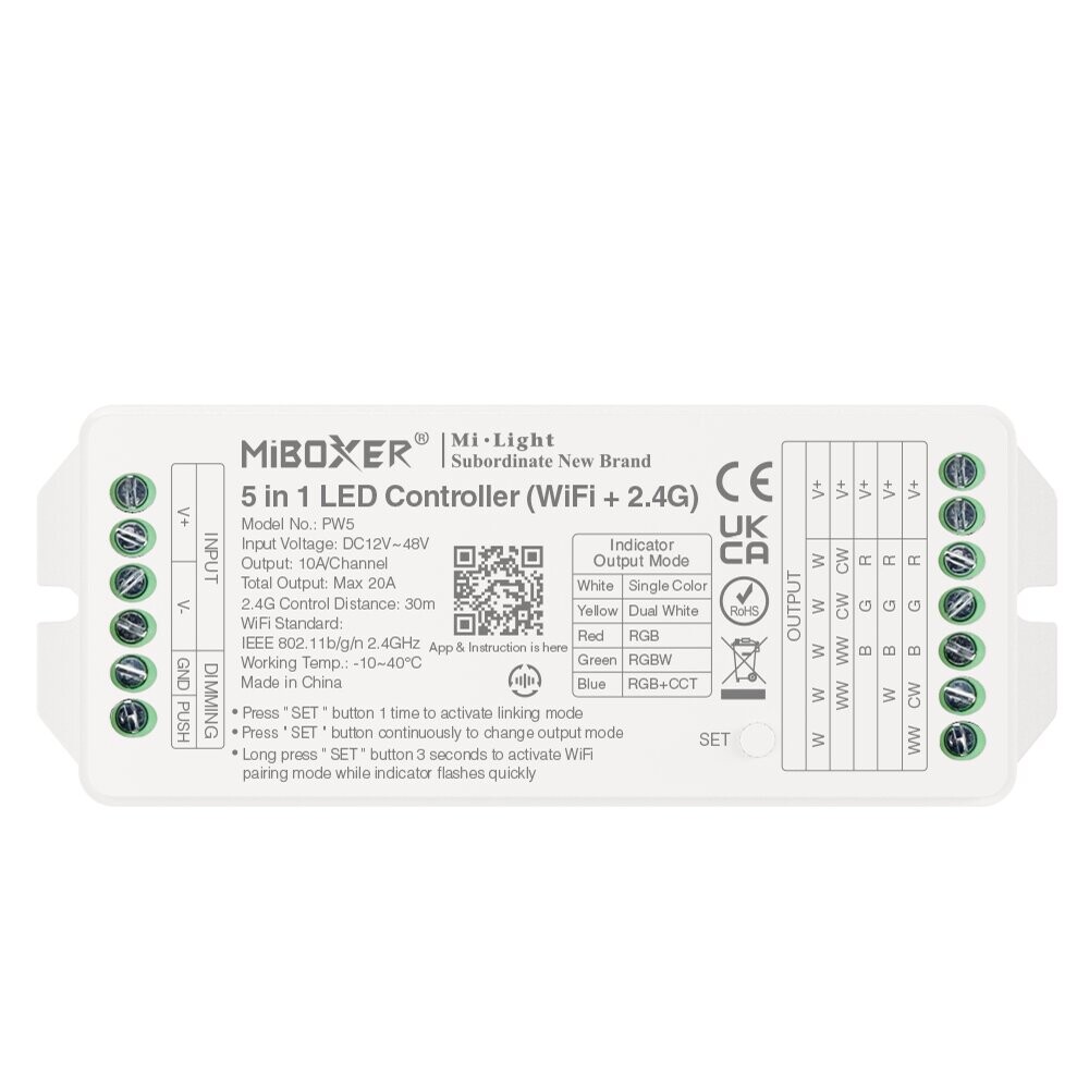 Mi-Light PW5 5 in 1 LED Controller Max 20A (WiFi+ 2.4G + Push + DMX512)