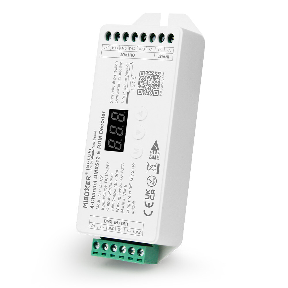 Mi-Light D4-CX DMX512 4-kanals konstant spænding DMX512 & RDM-dekoder (DMX 512)