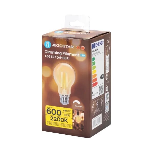 Dæmpbar filamentlampe LED 2200K A60 E27 6W 822
