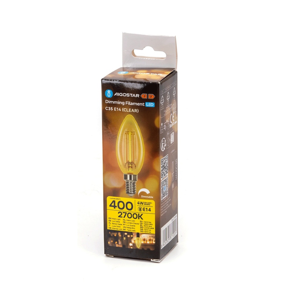 Dæmpbar filamentlampe LED 2700K C35 E14 4W 827