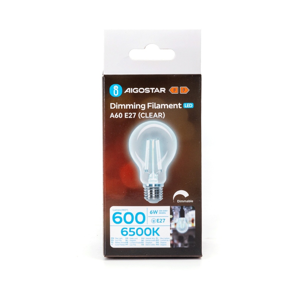 Dæmpbar filamentlampe LED 6500K A60 E27 6W 865