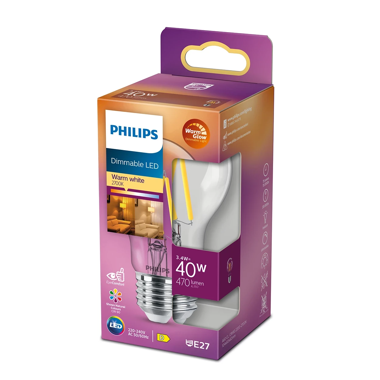 Filament pære, klar 40 W A60 E27