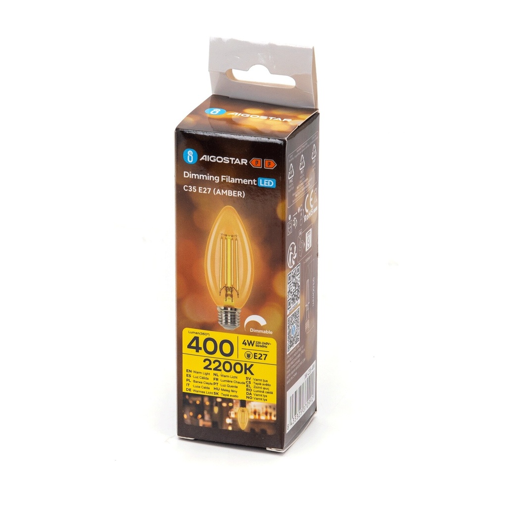 Dimmable filament LED 2200K C35 E27 4W 822