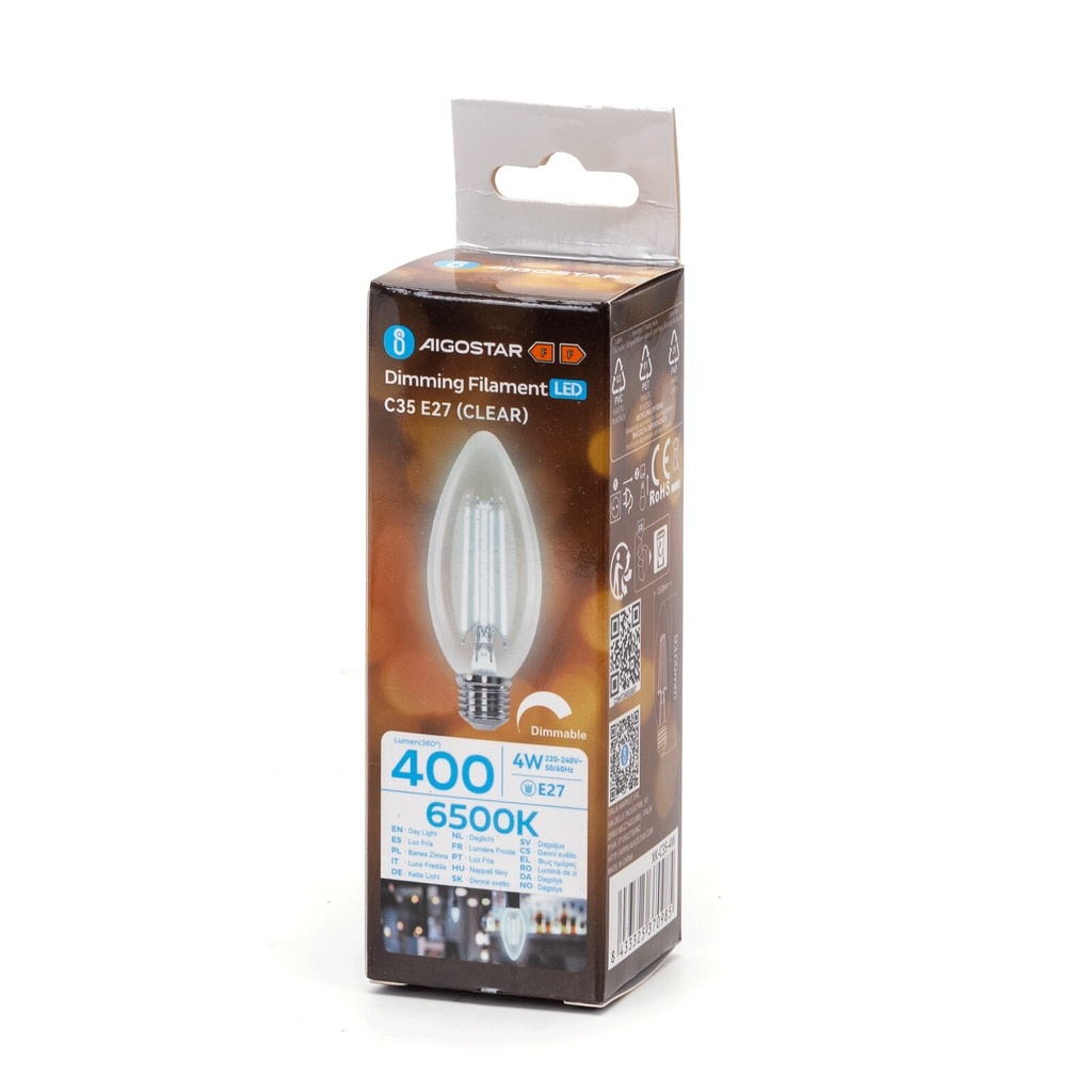 Dæmpbar filamentlampe LED 6500K C35 E27 4W 865