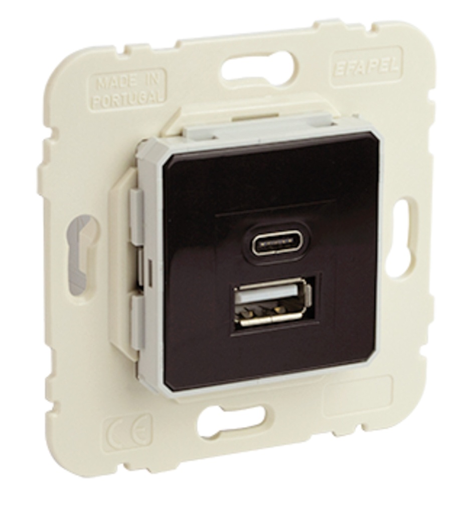 Efapel USB-dobbeltoplader Type A + Type C