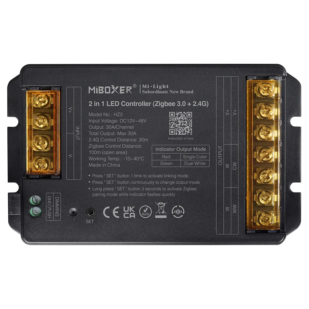 Mi-Light HZ2 2-i-1 LED-controller 30A (Zigbee 3.0+2.4G)