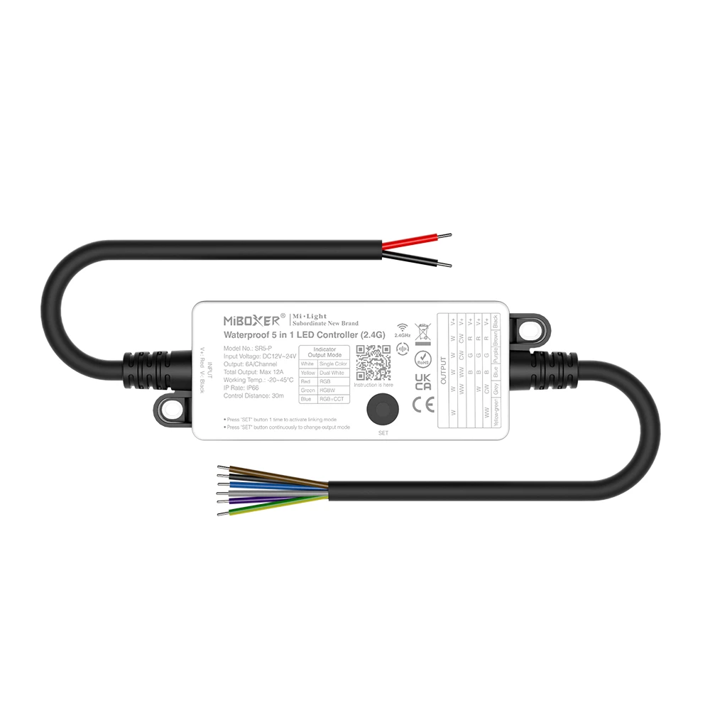 Mi-Light SR5-P Vandtæt 5-i-1 LED Controller (2.4GHz DMX512)