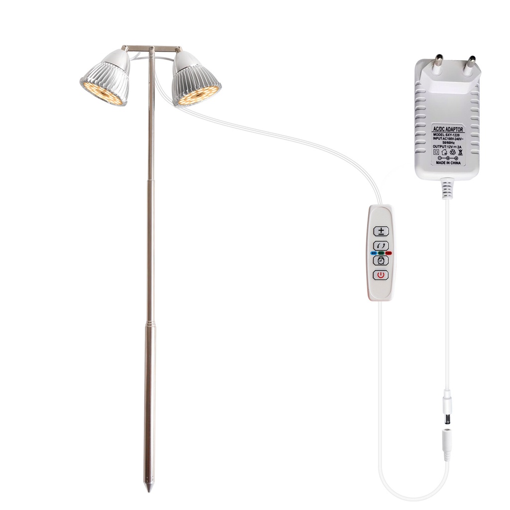 2-hovedet LED-plantelampe til potte med 3 dæmpningstilstande og timer