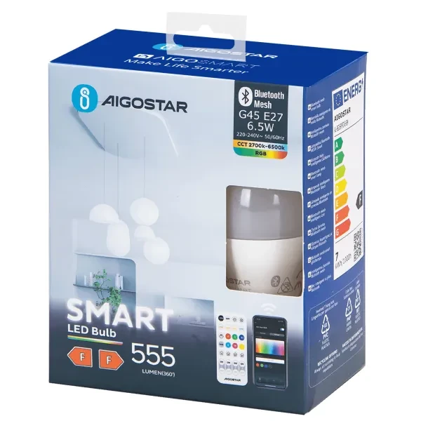 LED E27 G45 6,5W RGB+CCT 2 stk., med fjernbetjening