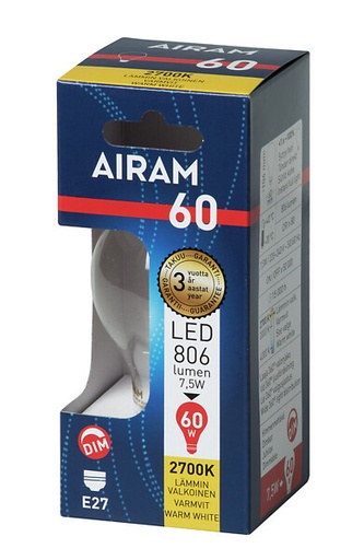 [242983] Airam LED E27, 7Watt  A60 2700K DIM